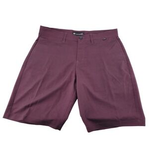 Travis Mathew Golf Shorts Mens 34 Maroon Striped Performance Flat Front Stretch